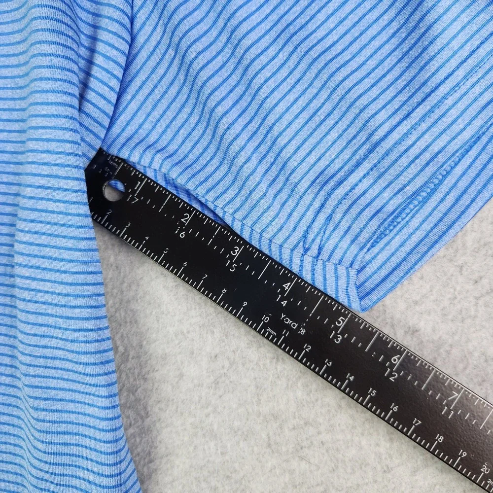 Adidas Polo Shirt Mens Medium Blue Golf Performance Striped Stretch Short Sleeve